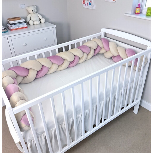 Apărătoare laterala pătuț bebe bumper împletită din Catifea, 240 cm Deseda Roz pudra - ivory