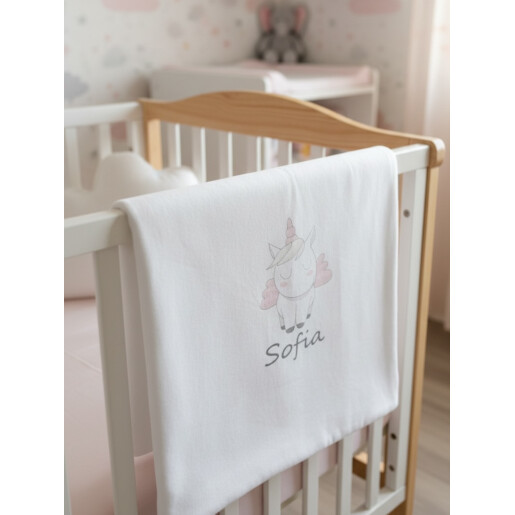 Paturica dubla de iarna, personalizata, imprimată Unicorn