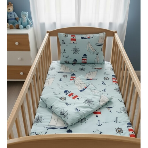 OTL Set 3 piese cu cearsaf paturica si perna Farul pe albastru