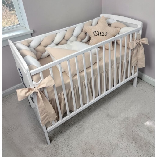 Pat + Saltea + Lenjerie de pat cu apărătoare împletită în 4, Deseda