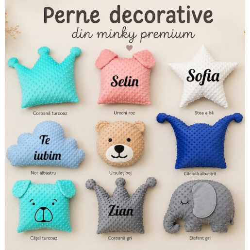 Perna decorativa ptr copii Urs din plush Mincky colorat Deseda