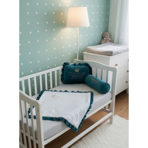 Set Paturica Personalizata din catifea si mincky +perna personalizata Deseda + perna cilindru