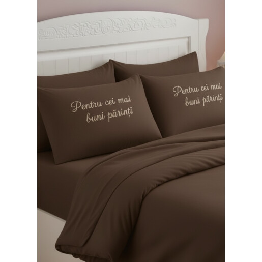 Lenjerie de pat Personalizata cu mesaj, Cadou Parinti Maro 2 persoane LUX by Deseda