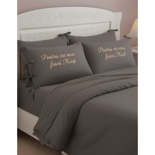 Lenjerie de pat Personalizata cu inchidere cu panglici si cu mesaj, 2 persoane LUX by Deseda