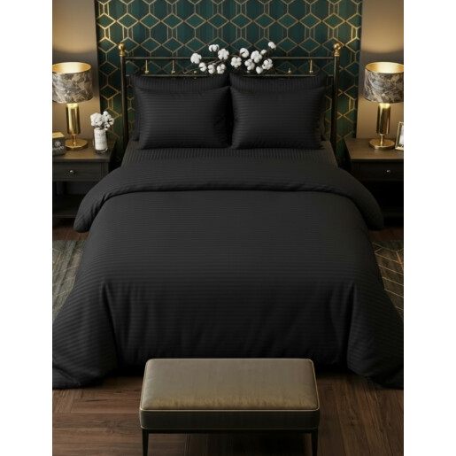 Lenjerie de pat 2 persoane Damasc triplu satinat Negru LUX by Deseda