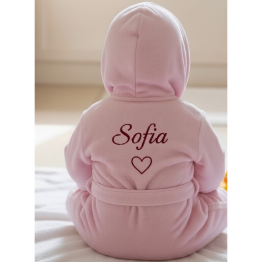 Halat capod de baie bebeluși Personalizat, din frotir de bumbac Deseda Roz