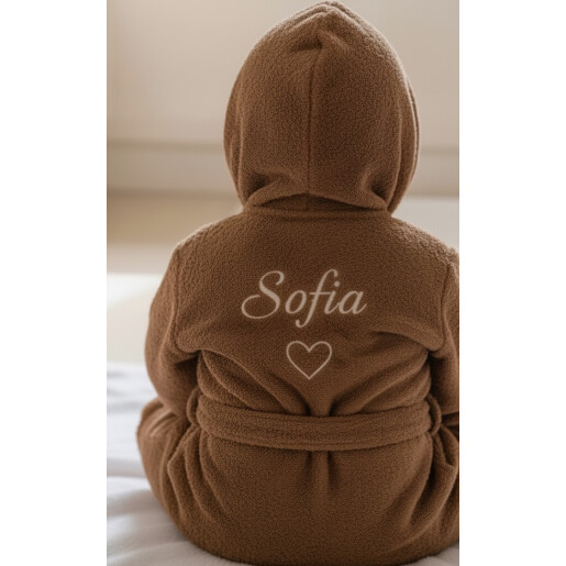 Halat capot de baie bebeluși Personalizat, din frotir de bumbac Deseda Maro