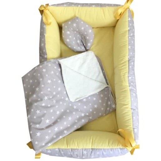 Reductor Bebe Bed Nest cu paturica si pernuta antiplagiocefalie Deseda Stelute pe gri