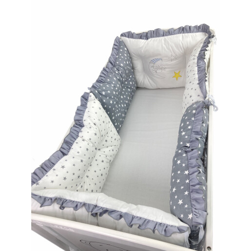 Pat + saltea + Lenjerie de pat cu 6 bucati aparatori protectii laterale patut super groase Deseda Mix Stelute colorate