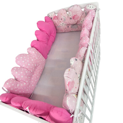 OTL Set de 6 perne norișori apărători pat bebe 120x60 cm Mix Nori cu luna, steluțe Roz