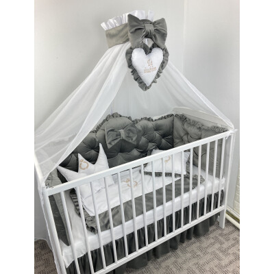 Pătuț bebe + saltea + Lenjerie pătuț bebeluși din Catifea ALEGE CULOAREA cu  baldachin și apărători matlasate, cearșaf, păturică și pernuta din catifea 