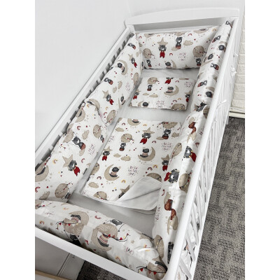 Pat + Saltea + Lenjerie cu 6 bucati Perne Lungi protectii laterale patut, cearșaf, păturică și pernuta personalizata Deseda Ursi zburători