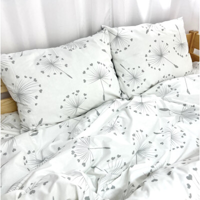 Lenjerie de pat din bumbac satinat, pt 2 persoane Deseda Puf de păpădie pe alb