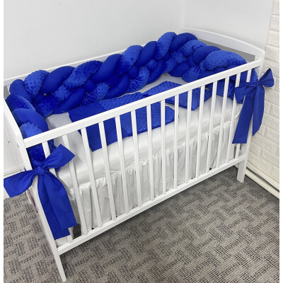 Apărătoare laterala pătuț bebe bumper împletită în 4 din bumbac- mincky, 240 cm Deseda Albastru Royal