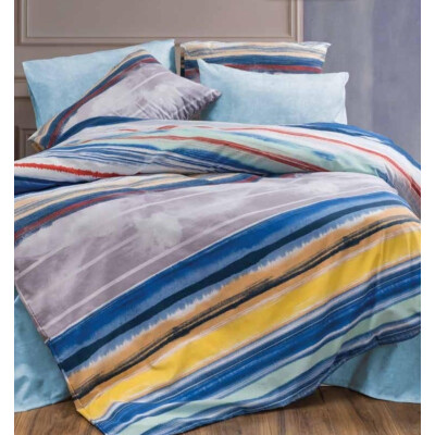 Lenjerie de pat din bumbac satinat, pt 2 persoane Deseda Linii colorate în acuarele