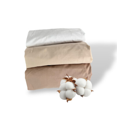 Set 3 cearșafuri patut, cu elastic roata, marime la alegere Mix Bej - alb