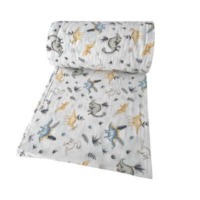 Cearsaf de pat din finet - flanel de iarna, cu elastic roata, Dinozauri mari gri
