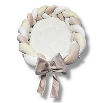 OTL Cuib transformabil cu laterala împletită Deseda Catifea Bej - Crem - Alb