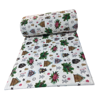 Cearsaf de pat din Finet - Flanel de iarna, cu elastic roata, Căsuțe de turta dulce