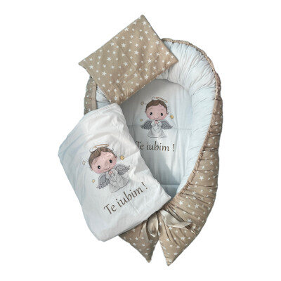 Cuib cu desfacere, salteluta detașabilă și volanase imprimat Steluțe - Îngeraș