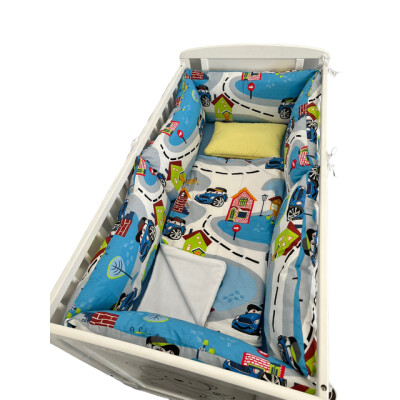 OTL Lenjerie cu 6 bucati Perne Lungi protectii laterale patut, cearșaf, păturică și pernuta Deseda Orășelul copiilor