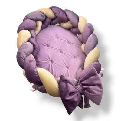 OTL Cuib transformabil cu laterala împletită Deseda Catifea Mix Mov -Bej auriu