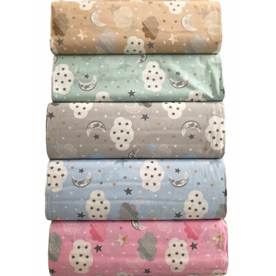 Cearsaf de pat din finet - flanel de iarna, cu elastic roata, Nori cu luna