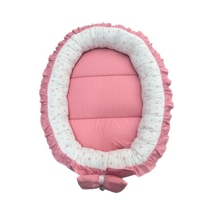 OTL Cuib baby nest bebelusi cu volanase Roz Somon închis - stelute roz pe alb LUX by Deseda