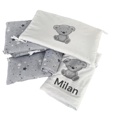 Lenjerie de pat Personalizata imprimata Steluțe gri pe gri - Ursuleț gri
