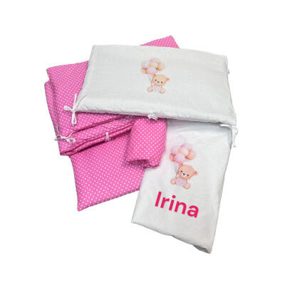 Lenjerie de pat Personalizata imprimata Buline pe roz - Ursuleț