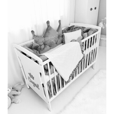 Lenjerie de pat cu Coroniță catifea + apărătoare din catifea împletită in 4, Velvet Gri