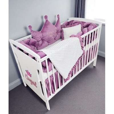 Lenjerie de pat cu Coroniță catifea + apărătoare din catifea împletită in 4, Velvet Roz pudrat