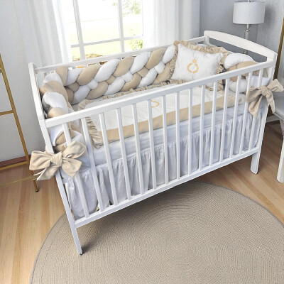 Pat + saltea + Lenjerie cu apărătoare împletită în 4, 240 cm, din CATIFEA + cearșaf + plăpumioară + pernuta slim Deseda LUX Ivory - alb