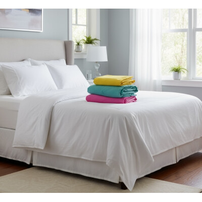 OTL Set 3 cearsafuri pat matrimonial 220x200 cm h 25 cm  roz - verde menta - galben