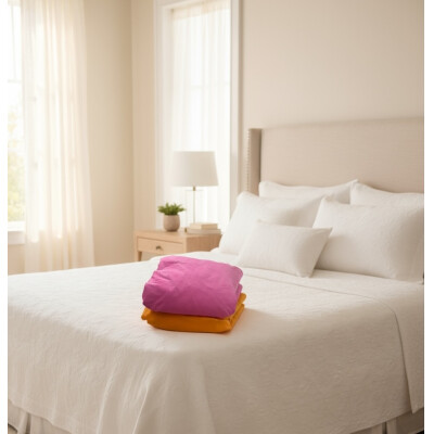 OTL Set 2 cearsafuri pat matrimonial 160x200 cm h 25 cm portocaliu + roz