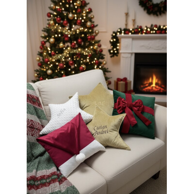 Perna decorativa din catifea, model Caciula Mosului