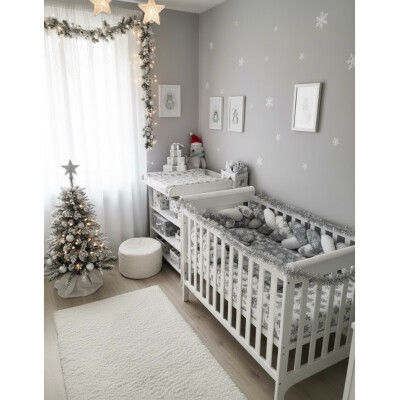 Lenjerie cu apărătoare împletită 180 cm + cearșaf + păturică + pernuta formare cap Deseda Mix Fulgi de nea