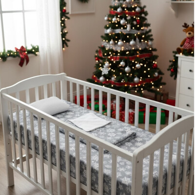 Set 3 piese de iarna cu cearsaf paturica si perna Deseda Fulgi pe gri