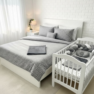 Lenjerie de pat cu impletitura in 3, Mix Stelute + lenjerie pat matrimonial Momente Deseda