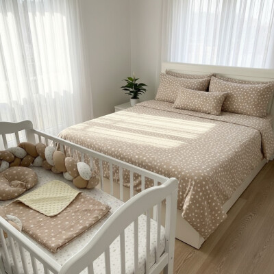 Lenjerie de pat cu impletitura in 3, Mix Stelute Bej+ lenjerie pat matrimonial Momente Deseda