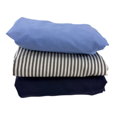 Set 3 cearșafuri patut, cu elastic roata, marime la alegere Mix Dungi albastre-bleumarin