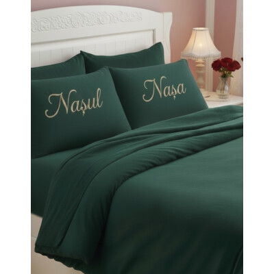Lenjerie de pat Personalizata cu mesaj,  pentru Nasi Verde inchis 2 persoane LUX by Deseda