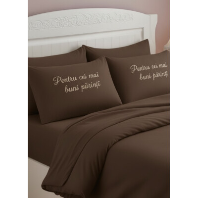 Lenjerie de pat Personalizata cu mesaj, Cadou Parinti Maro 2 persoane LUX by Deseda