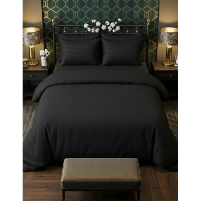 Lenjerie de pat 2 persoane Damasc triplu satinat Negru LUX by Deseda