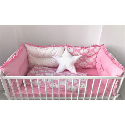 Pat + saltea + Lenjerie de pat cu 6 bucati aparatori protectii laterale patut super groase Deseda Mix Stelute colorate