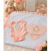 Set cadou babyshower sau botez bebelusi cu body bebe maneca scurta Deseda Rama cu lauri