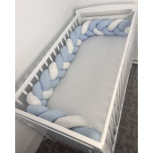 Apărătoare laterala pat bumper împletită 240 cm, 2 în 1, Deseda Albastru pal - alb