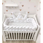 Set Coroniță + apărătoare din catifea împletită in 4, Velvet Alb