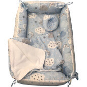 Reductor Bebe Bed Nest cu paturica si pernuta antiplagiocefalie Deseda Norisori cu luna albastra 