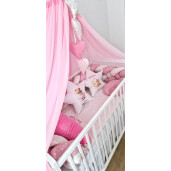 Lenjerie de pat cu apărătoare împletită în 4 și perne decorative + baldachin colorat și suport, Deseda Fantezie
